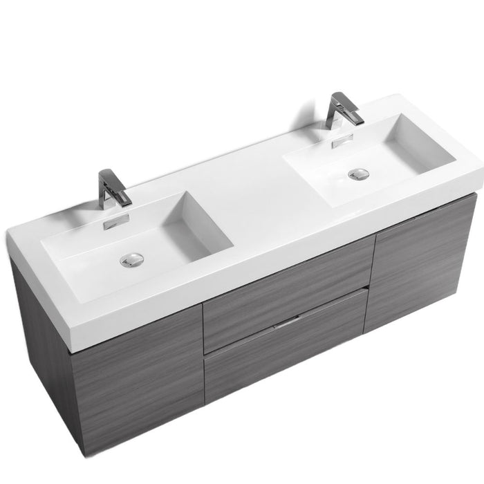 Vulcan 60" Double Sink Vulcan Ash Grey Modern Wall Mount Bathroom Vanity – Reinforced Acrylic Top