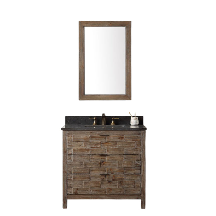 Nivernais 36" Brown Fir Wood Single Sink Vanity - Moon Stone Top White Ceramic Basin 3-Drawer Storage