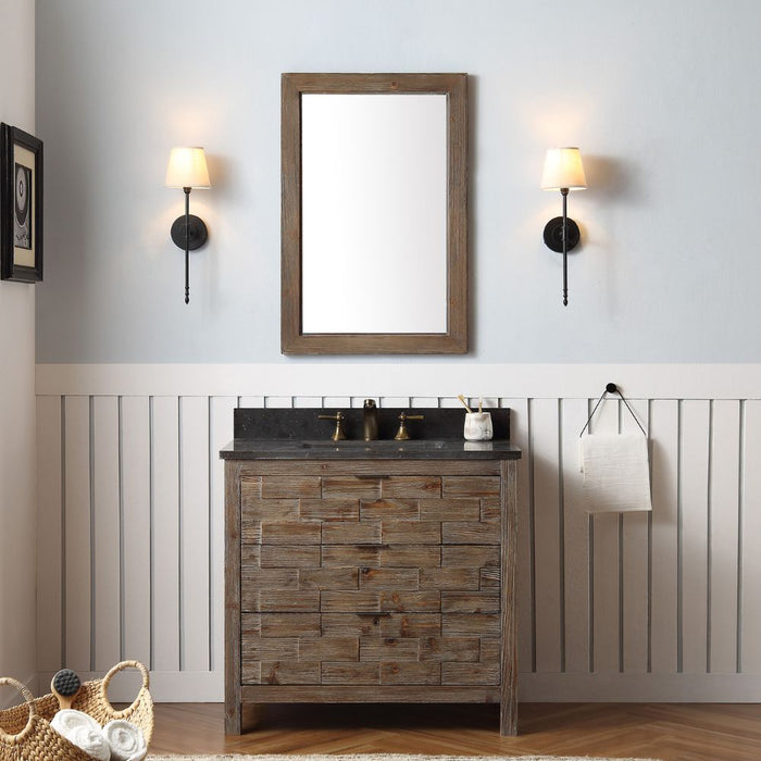 Nivernais 36" Brown Fir Wood Single Sink Vanity - Moon Stone Top White Ceramic Basin 3-Drawer Storage