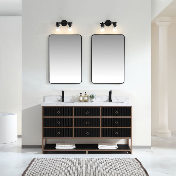 Kalinda 72" Modern Double Bathroom Vanity – Tricorn Black Golden Steel Frame White Stone Top