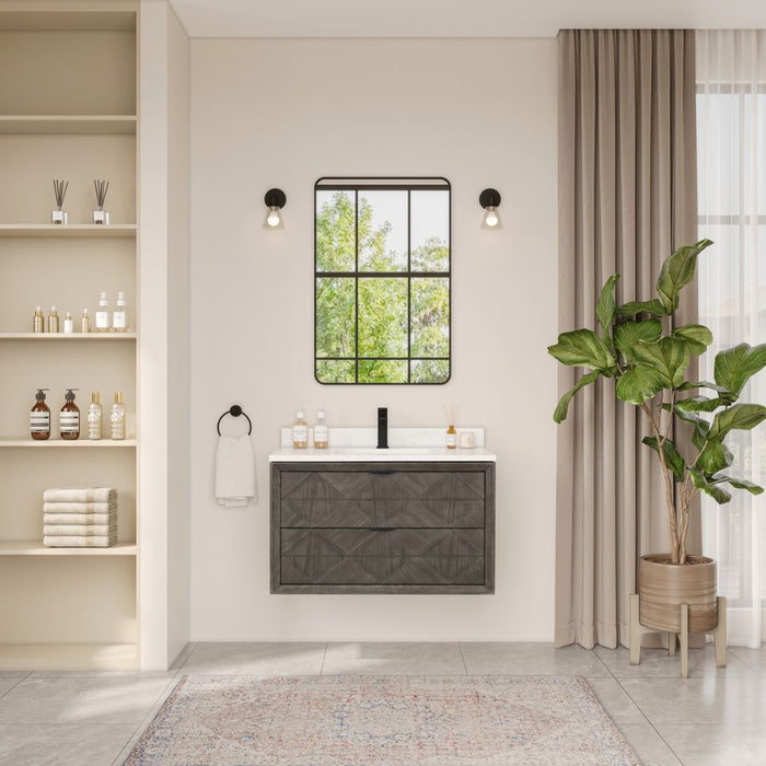 Yasemeen 36" Grey Oak Finish Bathroom Vanity – 2 Drawer Cabinet with 1" Artificial Stone Top