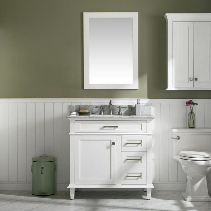 Mozaika 36" White Bathroom Vanity with Carrara Marble Countertop, Ceramic Sink & Tilt-Out Tray