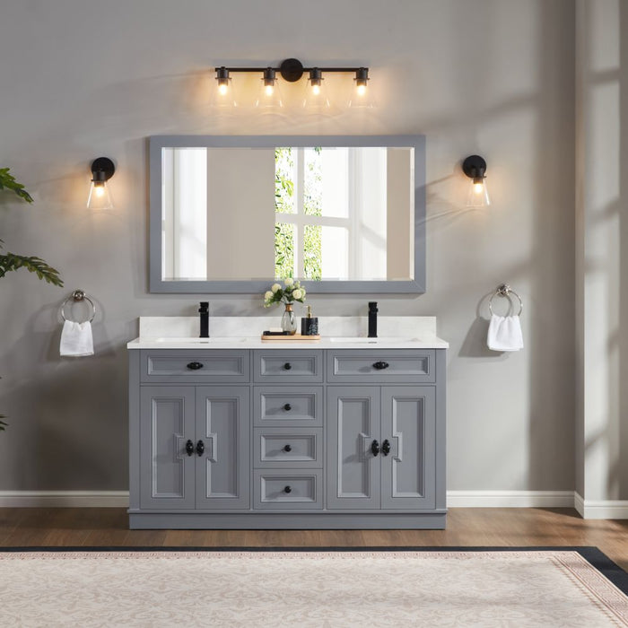 60" Nadeen Freestanding Single Sink Bathroom Vanity - Solid Wood Frame with Artificial Stone Top