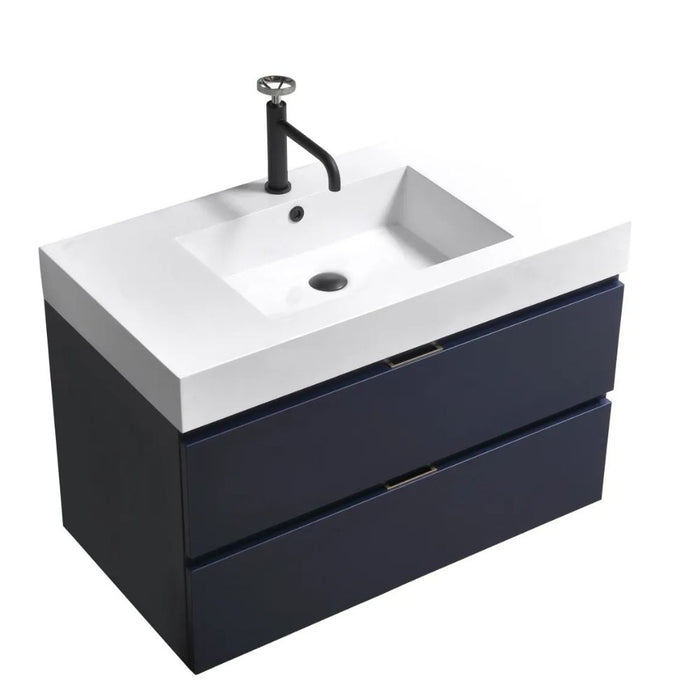 Donahue 36" Blue Wood Veneer Modern Wall Mount Bathroom Vanity – Contemporary Design with Soft-Closing Drawers