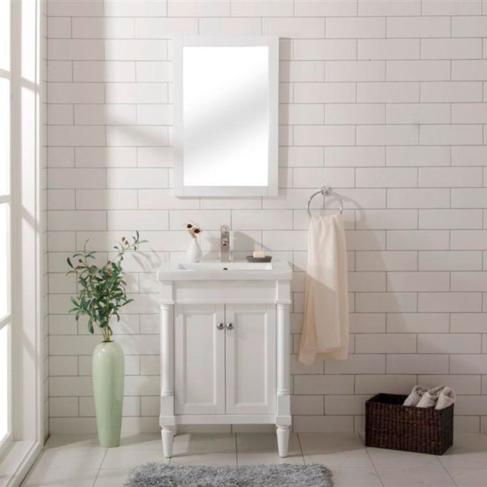 Lagos White 24" Bathroom Vanity with Ceramic Top and Sink – Space-Saving Storage Cabinet