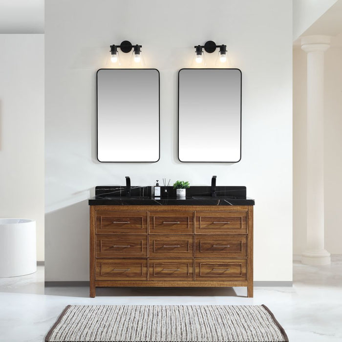 Curtice 60" Ebony Wood Double Sink Vanity - Contemporary Black Natural Marble Top
