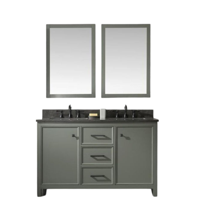 Mars 54" Modern Double Sink Bathroom Vanity Pewter Green Finish Blue Stone Top with Storage Cabinet and Drawers