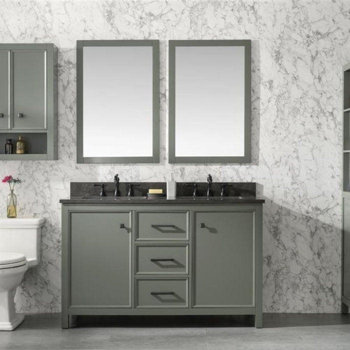 Mars 54" Modern Double Sink Bathroom Vanity Pewter Green Finish Blue Stone Top with Storage Cabinet and Drawers