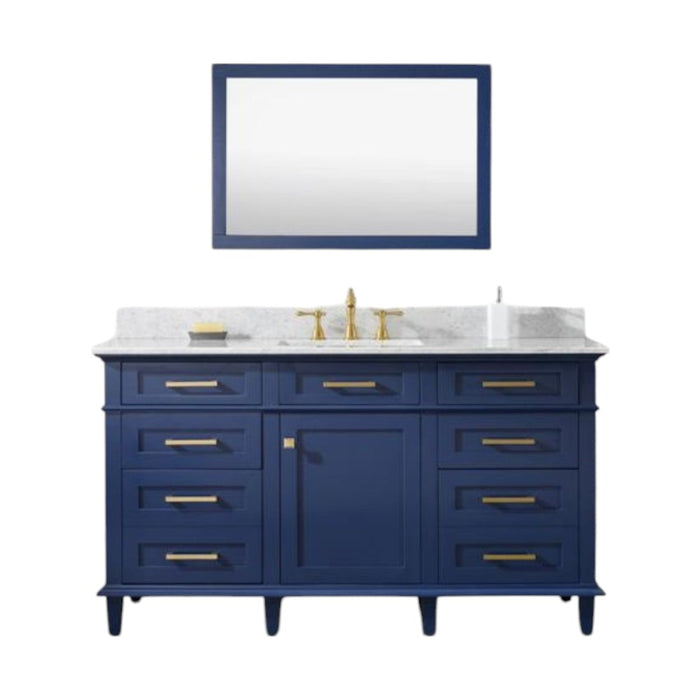 Elizabeth 60" Blue Bathroom Vanity – Carrara Top, Single Sink