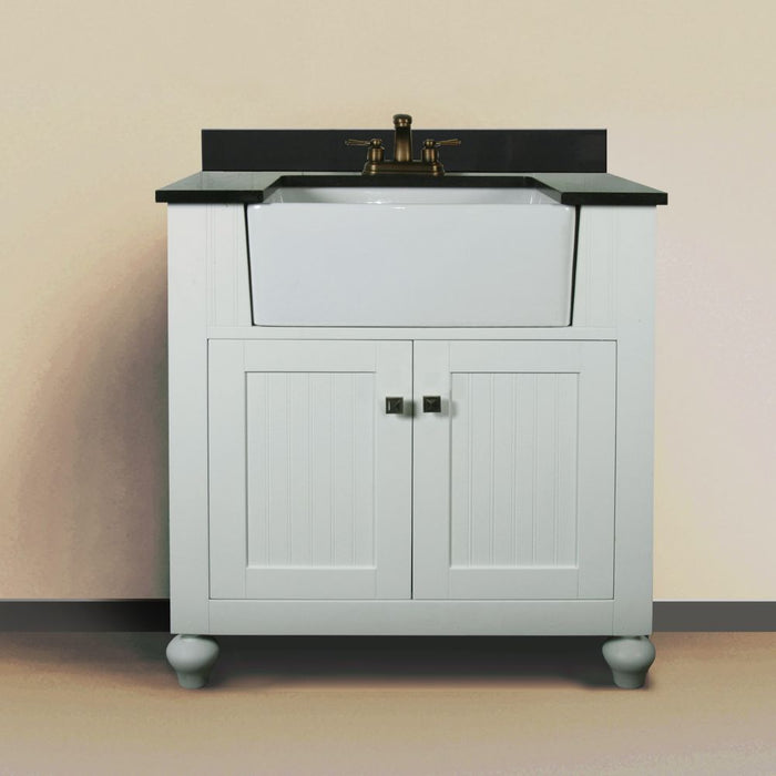 Fusion 30" Bathroom Vanity Black Granite Top White Apron Sink – Modern Cabinet without Faucet