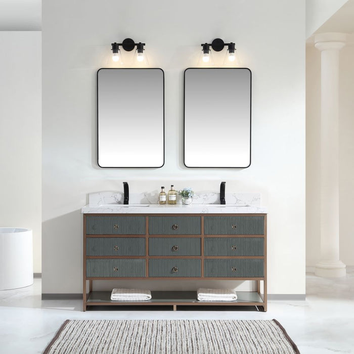 Apollonia 72" Double Bathroom Vanity in Pewter Green Oak – Contemporary Style with Stainless Steel Frame & 2" Artificial Stone Top