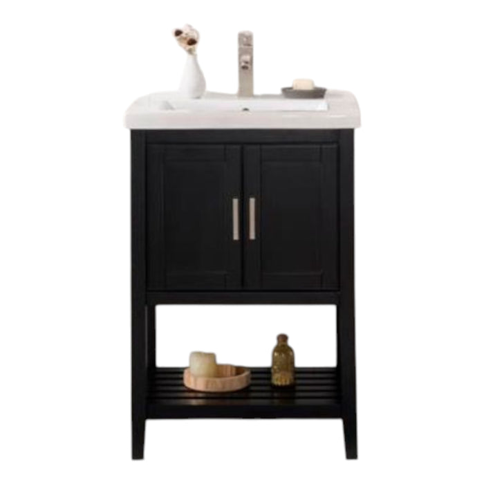 Sabryna 24" Espresso Wood Single Sink Bathroom Vanity – Traditional Style White Ceramic Top