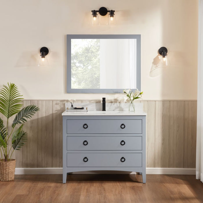 42" Lancashire Cadet Solid Wood Bathroom Vanity with Artificial Stone Top & Soft-Close Drawers