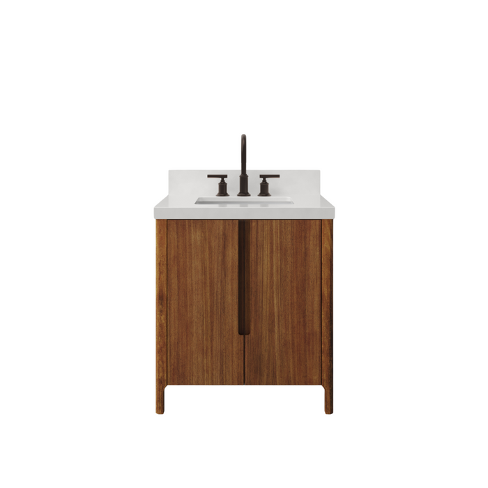 30-Inch Ellison Mango Wood Bathroom Vanity Single Undermount Sink Whitebrook Quartz ORB Faucet Included