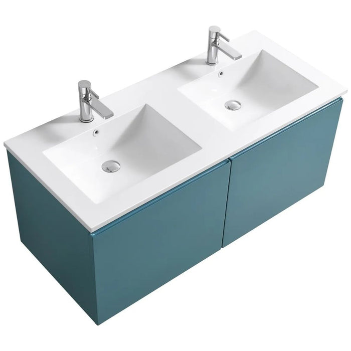 Falcon 48" Teal Green Wall Mount Double Sink Bathroom Vanity – Modern Floating Style with Integrated Countertop