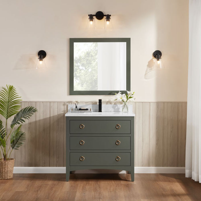 Keita 36" Pewter Green Transitional Bathroom Vanity - Solid Wood Construction with Artificial Stone Countertop & Rectangle Basin