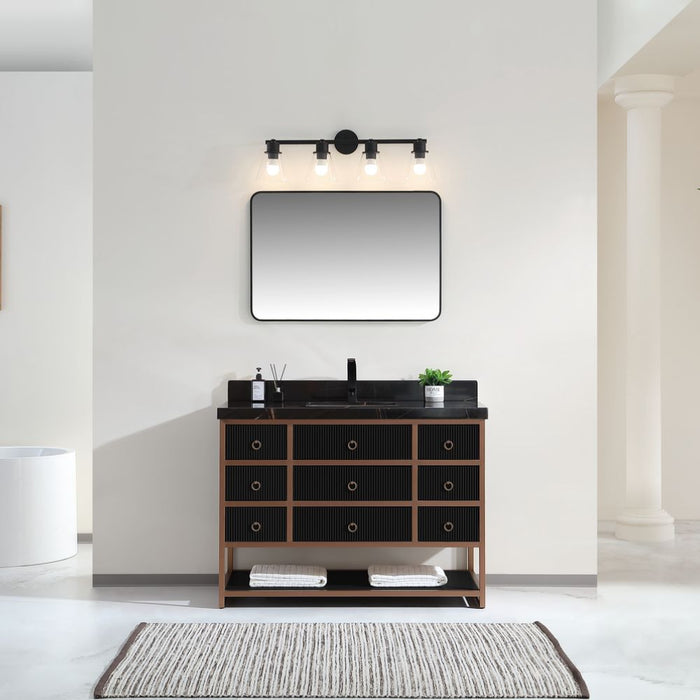 Kirchem 48" Modern Bathroom Vanity - Golden Brush Steel Frame Tricorn Black with Natural Stone Top