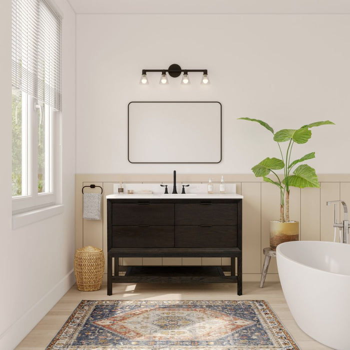 Sugar 48" Grey Oak Vanity with Legs – White Artificial Stone Top & Pre-Drilled Faucet Holes