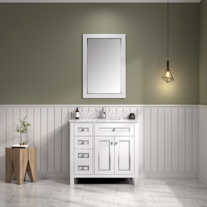 Pocillo 36" Traditional White Bathroom Vanity Cabinet - Carrara Marble Countertop with Ceramic Sink