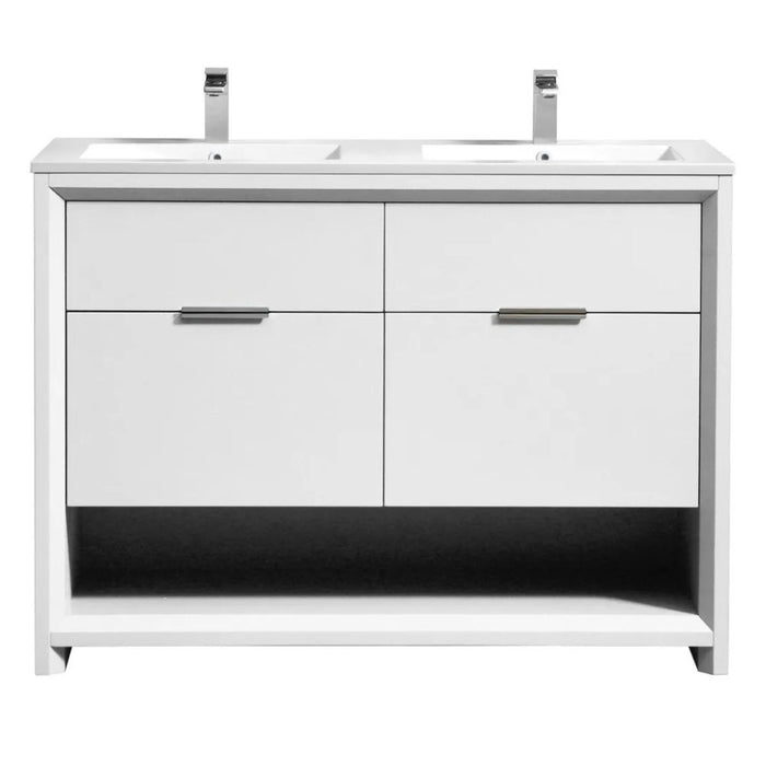 Omari 48" White Gloss Composite Double Vanity – Contemporary Design with Integrated Sinks