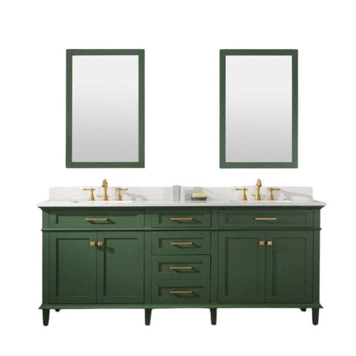 Nouria 80" Vogue Green Double Single Sink Vanity Cabinet With Carrara White Quartz