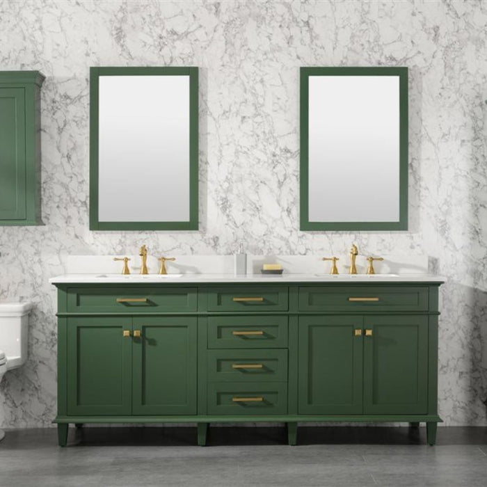 Nouria 80" Vogue Green Double Single Sink Vanity Cabinet With Carrara White Quartz