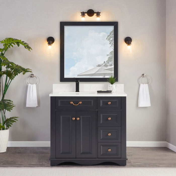 Ariel 36" Tricorn Black Traditional Bathroom Vanity Solid Wood with Artificial Stone Countertop & Undermount Sink
