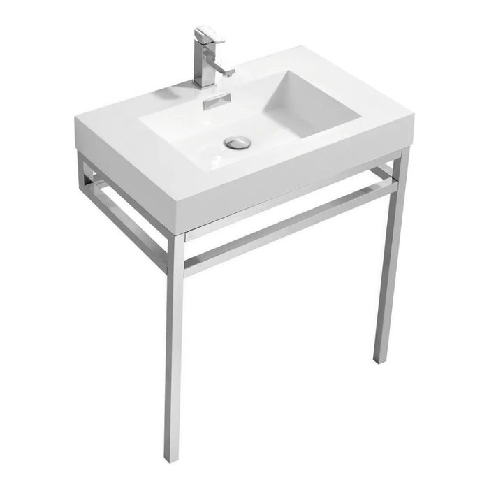 Victorian 30" Chrome Console Bathroom Vanity – Stainless Steel Frame with Integrated Acrylic Sink