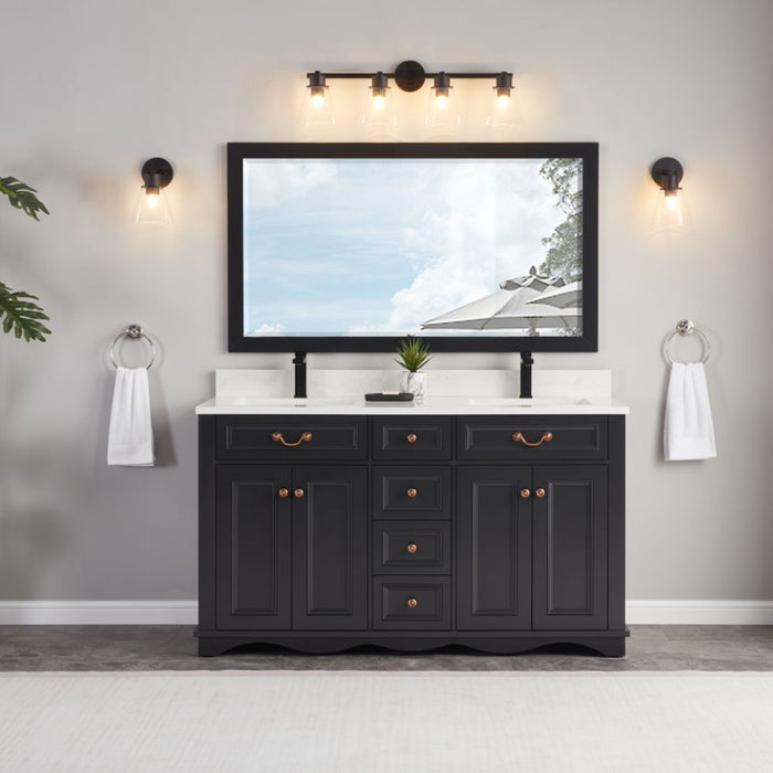 Elmdon Dreamy White 60" Solid Wood Single Vanity with Artificial Stone Top & Soft-Close Drawers