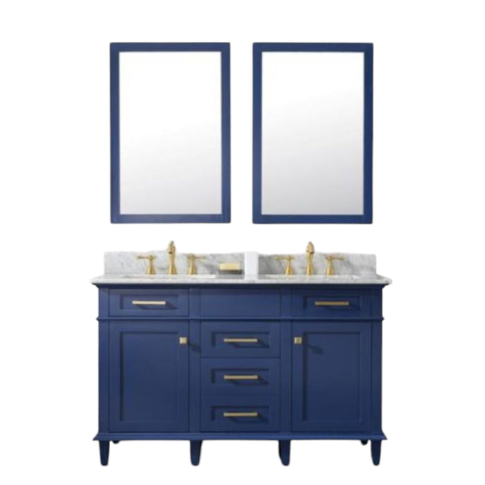 Herzen 54" Blue Wood Double Sink Vanity – Carrara Top & Soft Close Drawers