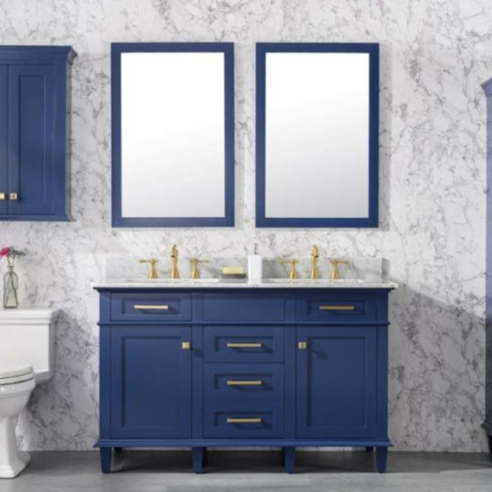 Herzen 54" Blue Wood Double Sink Vanity – Carrara Top & Soft Close Drawers