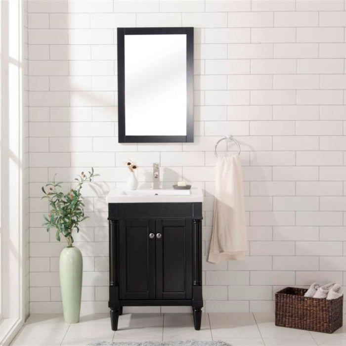 Brook Traditional 24" Espresso Single Sink Vanity with White Ceramic Top – Freestanding Bathroom Cabinet