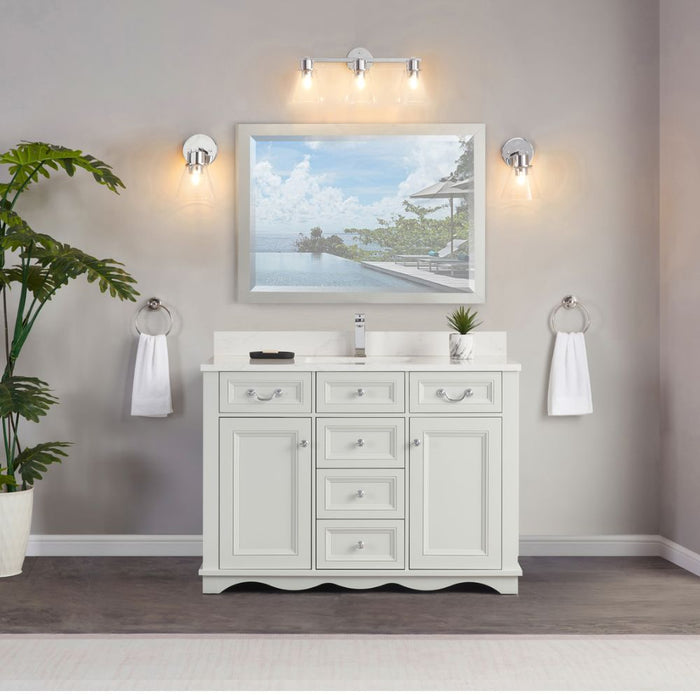 Edouard 48" Silver Strand Solid Wood Bathroom Vanity with Artificial Stone Top & Soft-Close Drawers