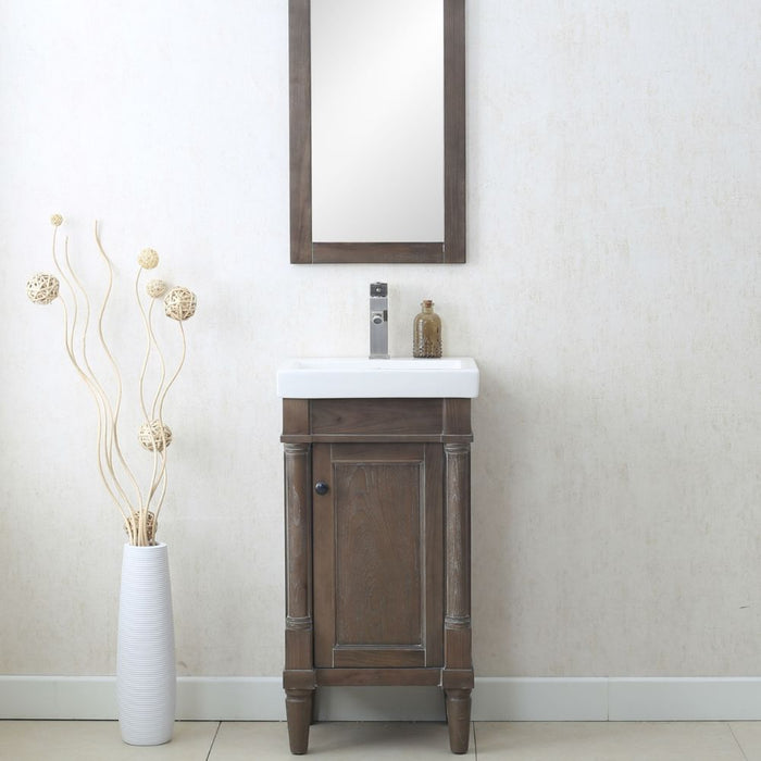 Belvoir 18" Weathered Gray Wood Bathroom Vanity – Space-Saving Design with Integrated White Porcelain Sink