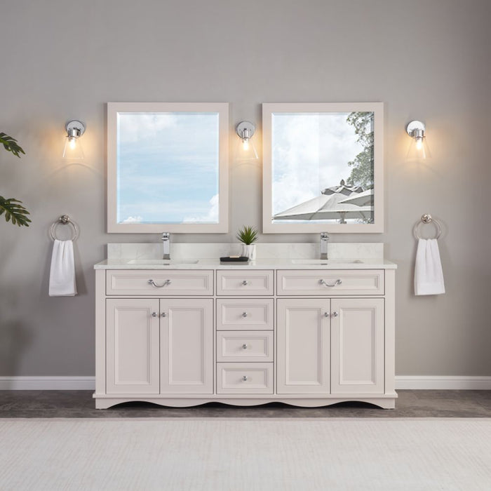 Iria 72" White Solid Wood Double Sink Vanity with Artificial Stone Top