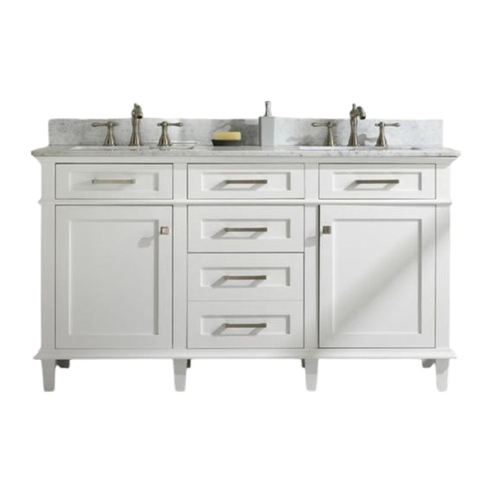 Sandrine 60" White Wood Double Vanity – Carrara Top & Storage Drawers