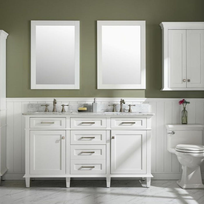 Sandrine 60" White Wood Double Vanity – Carrara Top & Storage Drawers