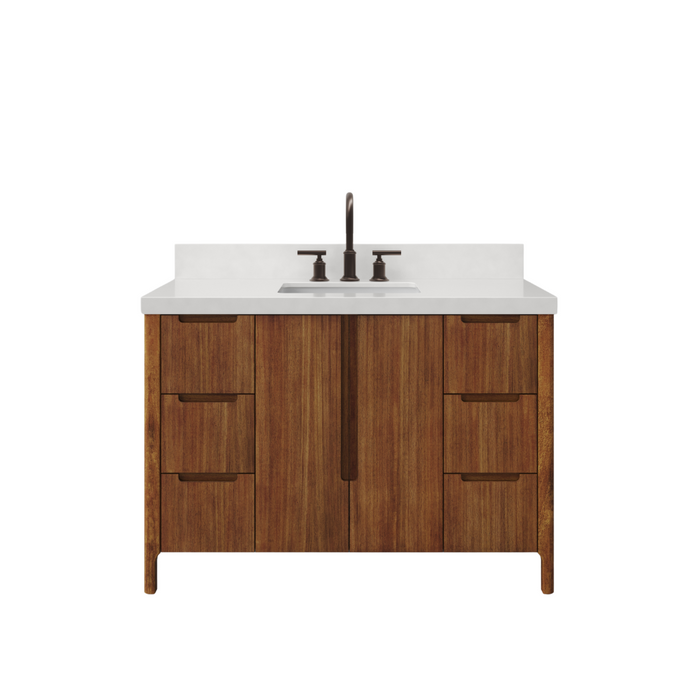 48 Inch Single Sink Tate Vanity Mango Wood Freestanding Whitebrook Quartz Countertop with Faucet