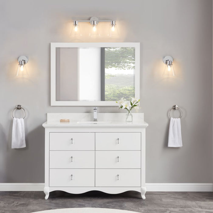 Leyton 48" White Single Sink Vanity - Solid Wood Construction with 1" Stone Countertop & 6 Drawers