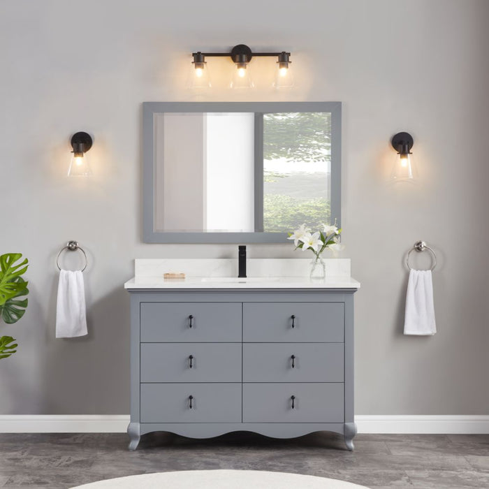 Kristy 48" Cadet Solid Wood Single Sink Vanity with Soft Close Drawers & Stone Top