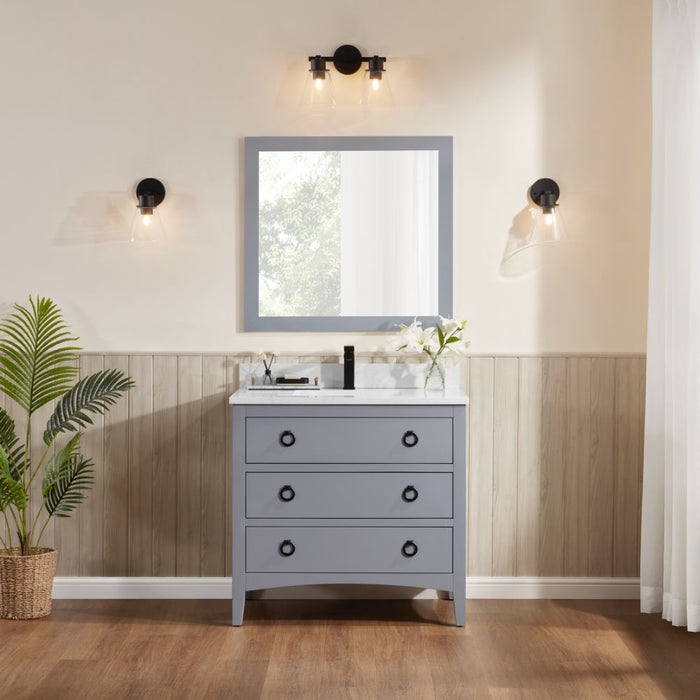 Vallis 36" Cadet Finish Solid Wood Bathroom Vanity with Artificial Stone Top - Classic Collection Single Sink