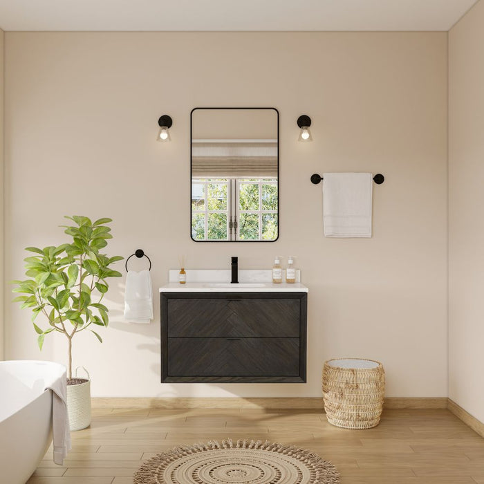 Leda 36" Brown Oak Bathroom Vanity with White Stone Top – Undermount Sink 2-Drawer Storage