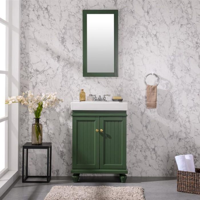 Iola 24" Green Vogue Style Bathroom Vanity Cabinet with White Ceramic Basin and Dual Doors