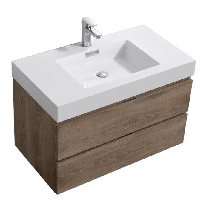 Shiloh 36" Butternut Wood Veneer Modern Bathroom Vanity – Wall Mount with Reinforced Acrylic Composite Sink