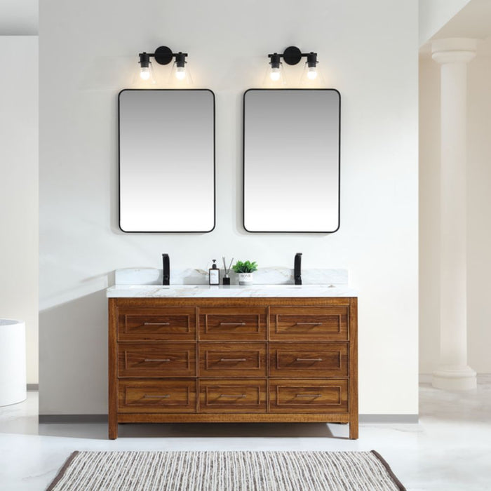 Marya Ebony Wood 60" Double Sink Bathroom Vanity – Modern Style with White Marble Top and Soft-Close Storage