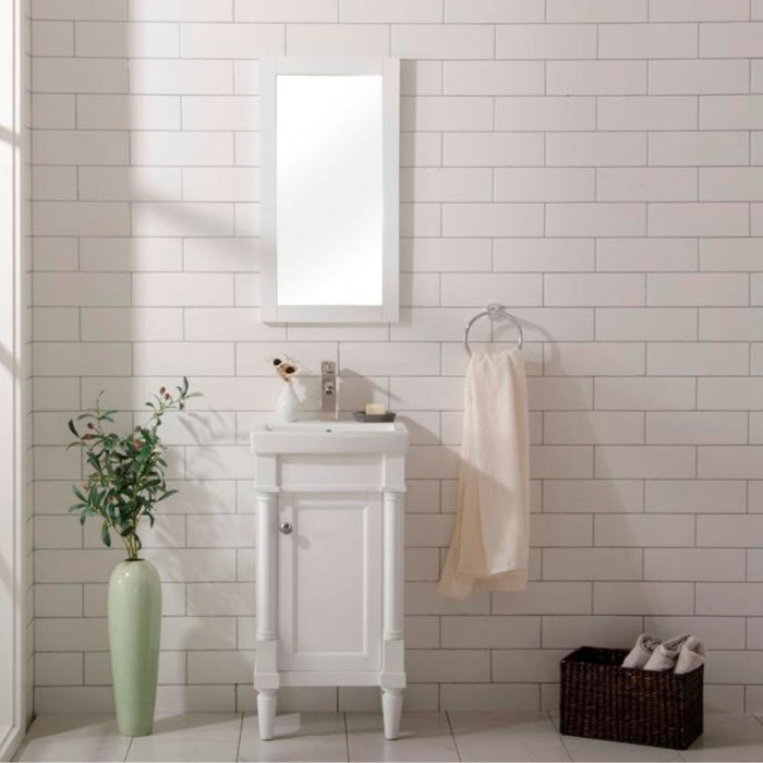 Contemporary 18" White Ceramic Bathroom Vanity Set with Pre-Drilled Faucet Hole – Single Door Cabinet
