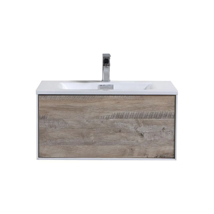 Grayden 30" Nature Wood High Gloss White Wall Mounted Bathroom Vanity – Floating Style with Single Drawer Storage