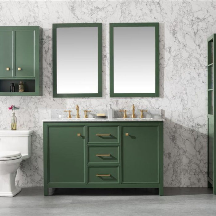Monte 54" Green Wood Double Vanity Cabinet - With White Carrara Marble Top