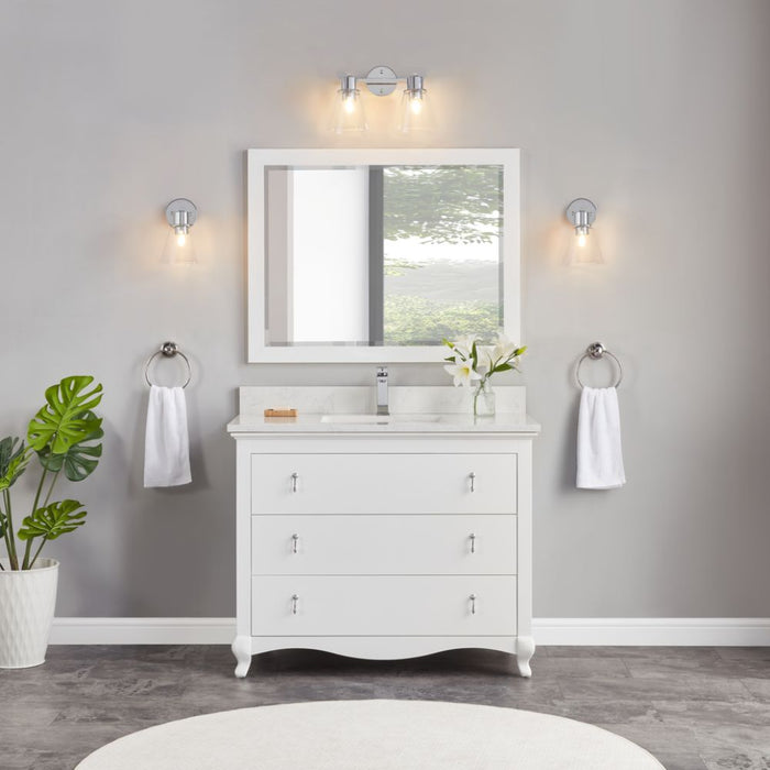 Warwick 42" White Bathroom Vanity - Solid Wood Construction with 1" Artificial Stone Top & 3 Dovetail Drawers