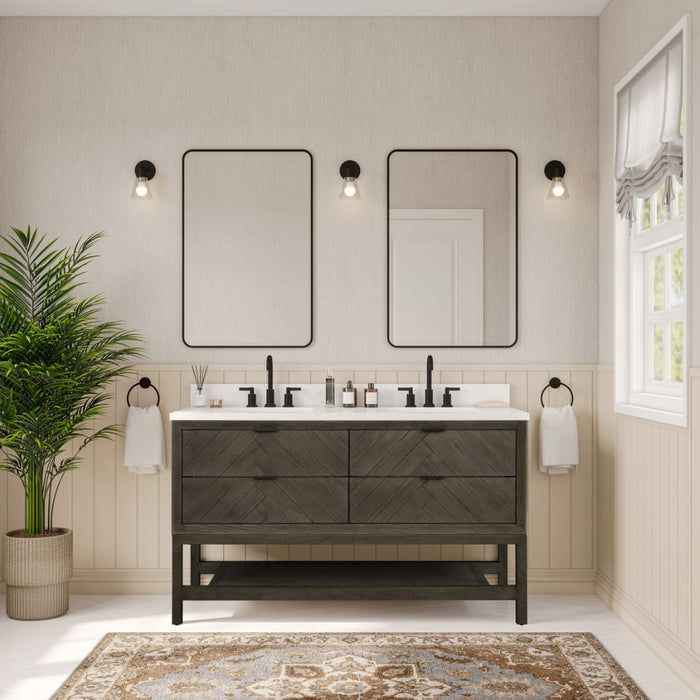 Darcell 60" Grey Oak Modern Bathroom Vanity - 4 Drawer with White Artificial Stone Top